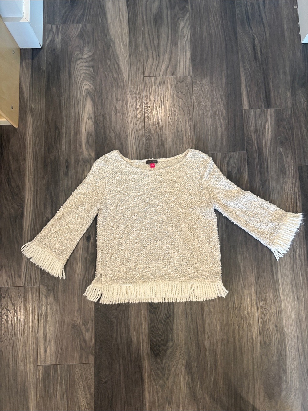 Vince Camuto Cream Bouclé Fringe Sweater